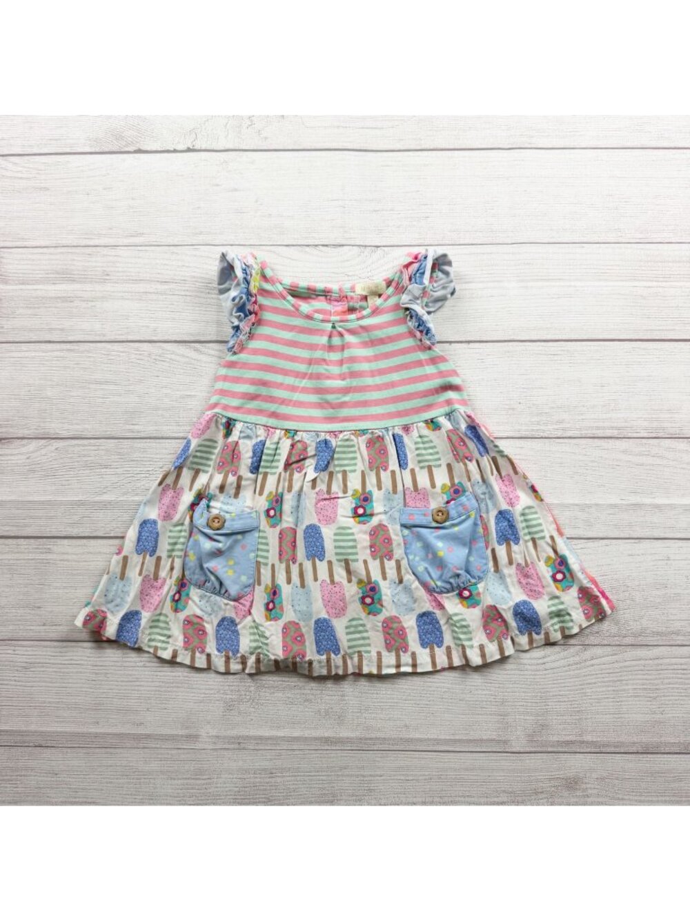 Matilda Jane Girls Reversible Stripe Floral Dress Ice Cream Print 6